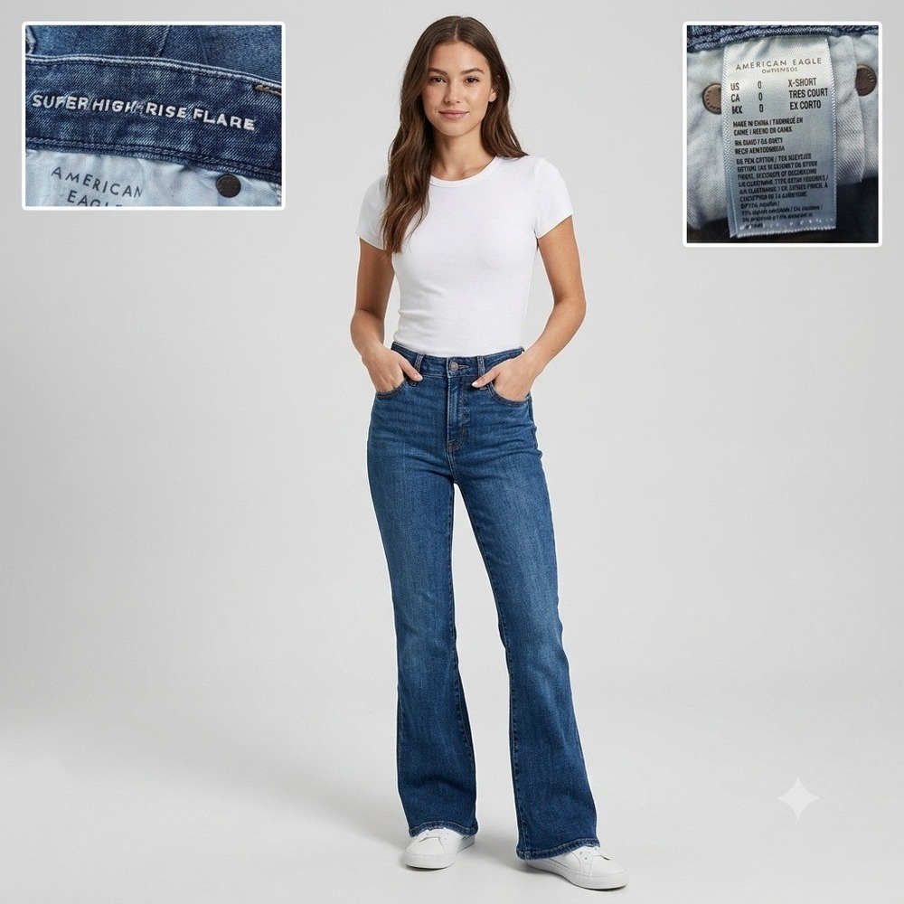 American Eagle Flare Jeans Women 0 X-Short Blue Super High Rise Luxe Stretch
